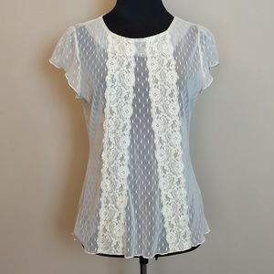 Lily White Brand Ivory/Cream Sheer Stretch Blouse